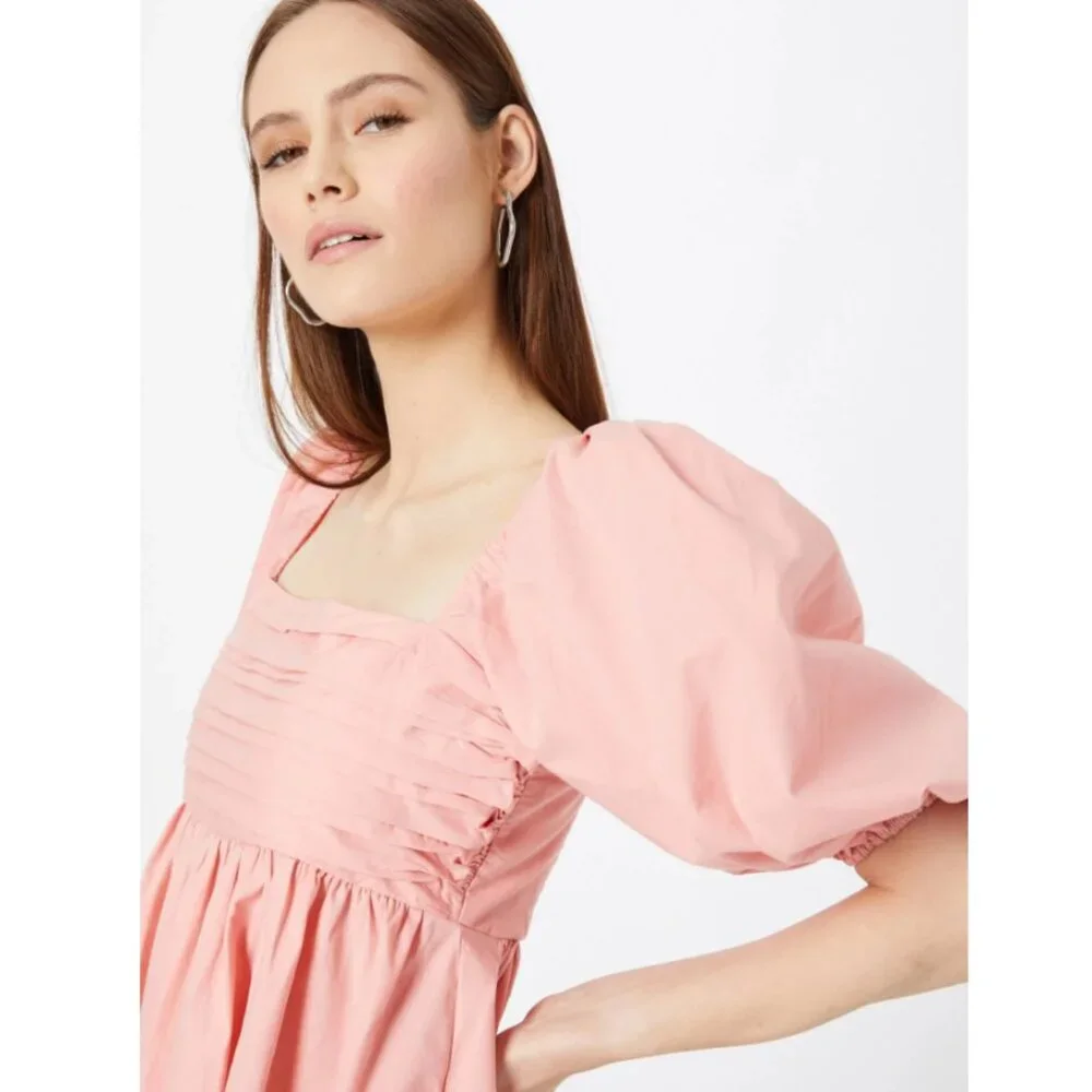 Abercrombie & Fitch Pink Puff Sleeve Babydoll Mini Dress Large Petite Romantic - Picture 4 of 14